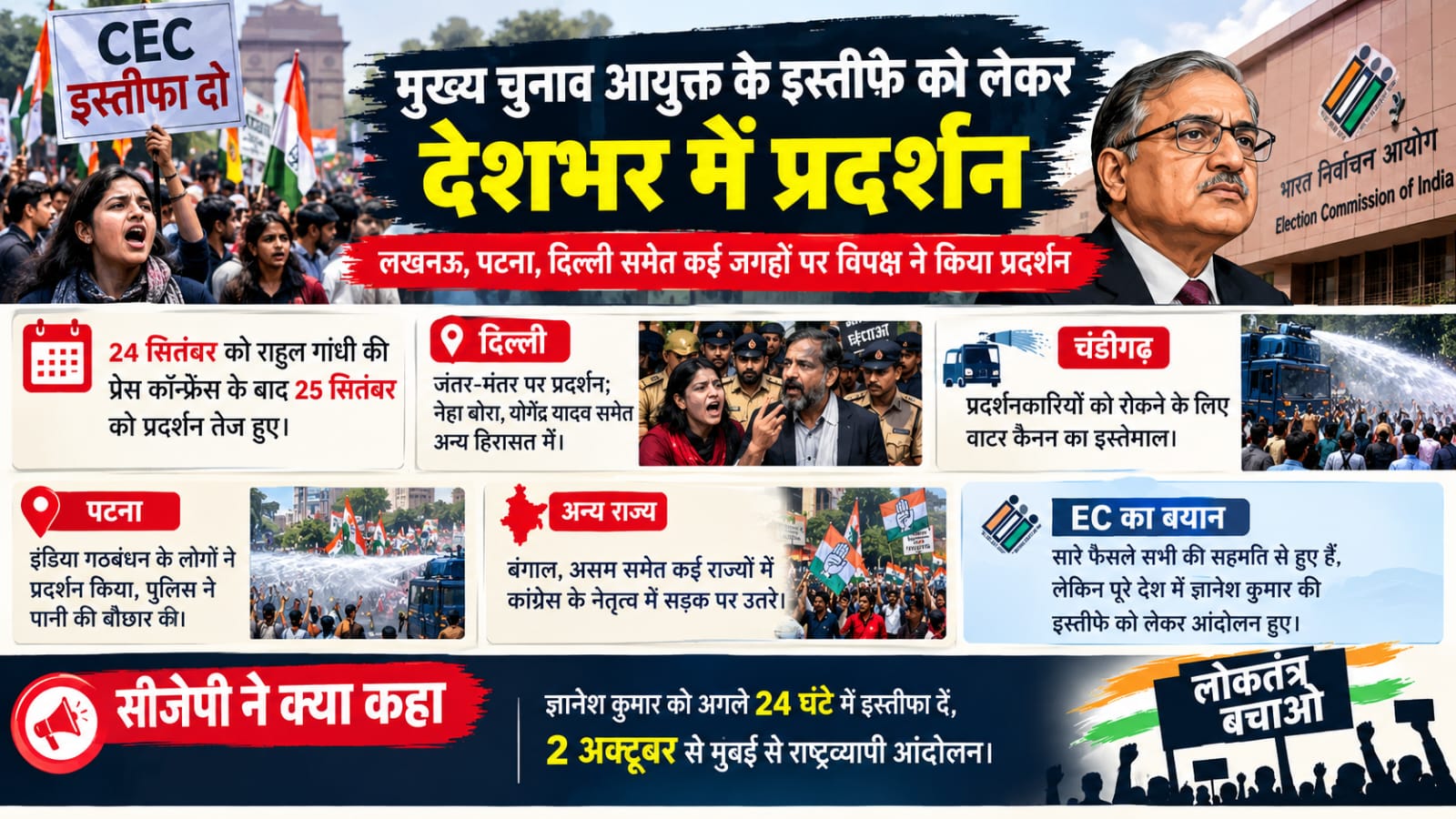 मुख्य चुनाव आयुक्त के इस्तीफे को लेकर देशभर में विरोध प्रदर्शन