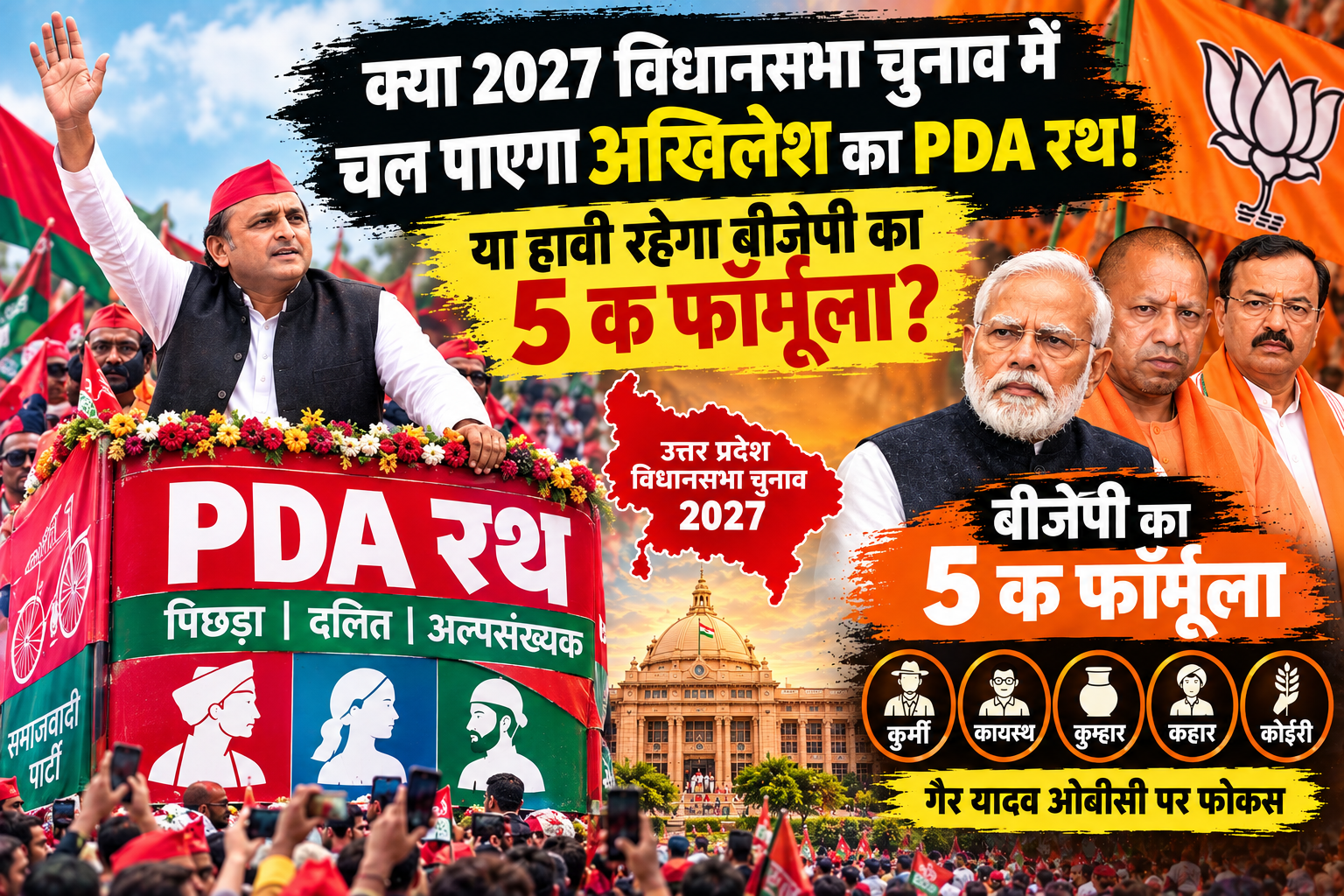 क्या 2027 विधानसभा चुनाव में चल पाएगा अखिलेश का PDA रथ! या हावी रहेगा बीजेपी का 5 क फॉर्मूला?